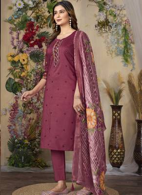 Wine roman silk thread embroidered salwar suit 2