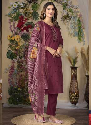Wine roman silk thread embroidered salwar suit 3