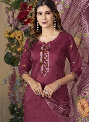 Wine roman silk thread embroidered salwar suit 4