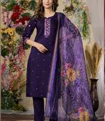 Purple roman silk thread embroidered designer salwar suit