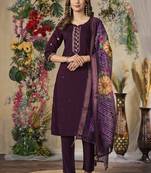 Wine roman silk thread embroidered designer salwar suit