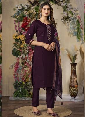 Wine roman silk thread embroidered salwar suit 3