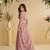 Pink chinon silk with embroidered work gown with shrug & belt