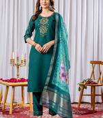 Rama green viscose silk thread embroidered designer salwar suit