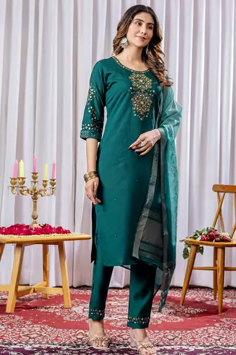 Rama green viscose silk thread embroidered salwar suit