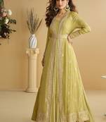 Perrot chinon silk with embroidered work gown with shrug & belt