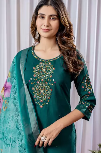Rama green viscose silk thread embroidered salwar suit