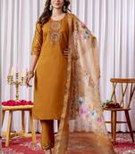 Mustard viscose silk thread embroidered designer salwar suit