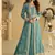 Teal chinon silk with embroidered work gown with shrug & belt