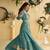 Teal chinon silk with embroidered work gown with shrug & belt