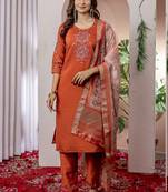 Orange viscose silk thread embroidered designer salwar suit