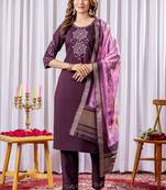 Wine viscose silk thread embroidered designer salwar suit