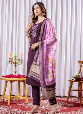 Wine viscose silk thread embroidered salwar suit 3