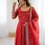  Red Embroidered Silk Festive Wear Gown With Dupatta