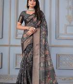 Grey Art Silk Saree With Zari Border And Blouse