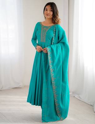  Blue Beads Work Silk Festive Kameez 1