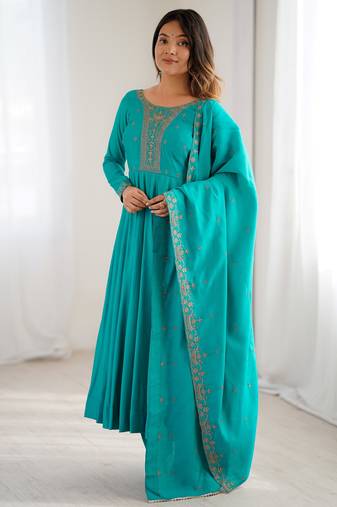  Blue Beads Work Silk Festive Kameez