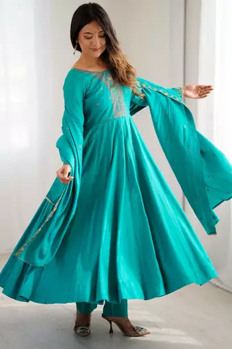  Blue Beads Work Silk Festive Kameez