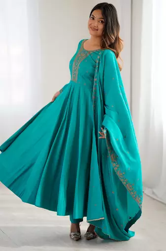  Blue Beads Work Silk Festive Kameez