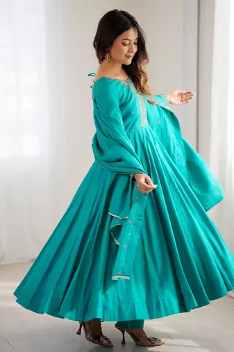  Blue Beads Work Silk Festive Kameez