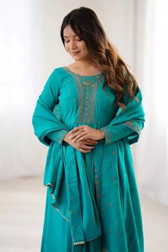  Blue Beads Work Silk Festive Kameez