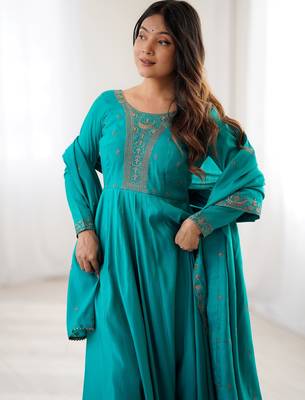  Blue Beads Work Silk Festive Kameez 6