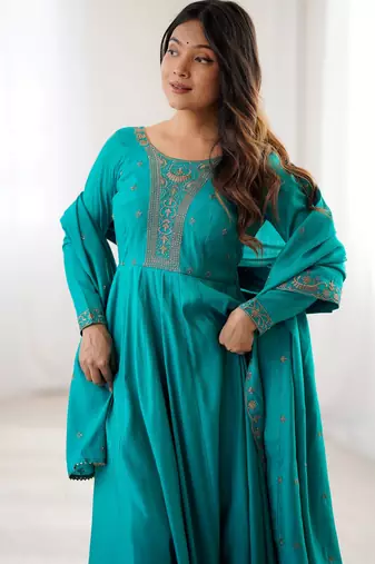  Blue Beads Work Silk Festive Kameez