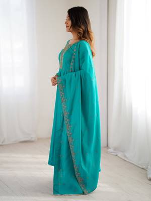  Blue Beads Work Silk Festive Kameez 7
