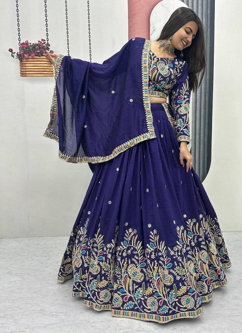 blue art_silk embroidered lehenga choli with dupatta