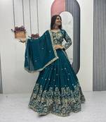 turquoise art_silk embroidered lehenga choli with dupatta