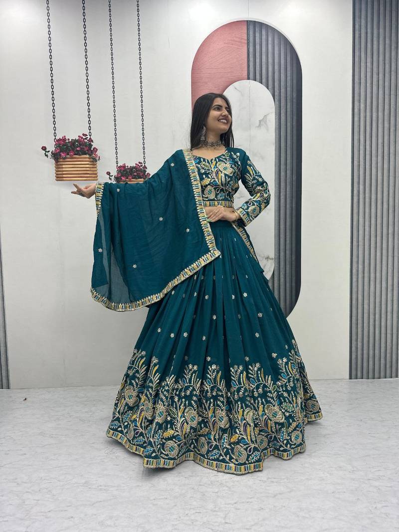 turquoise art_silk embroidered lehenga choli with dupatta