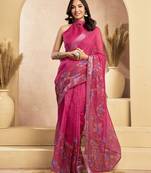 Magenta linen plain printed ready to wear saree