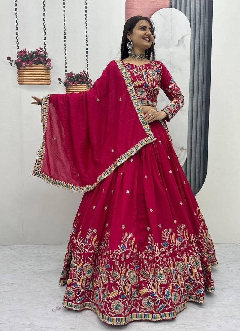 pink art_silk embroidered lehenga choli with dupatta