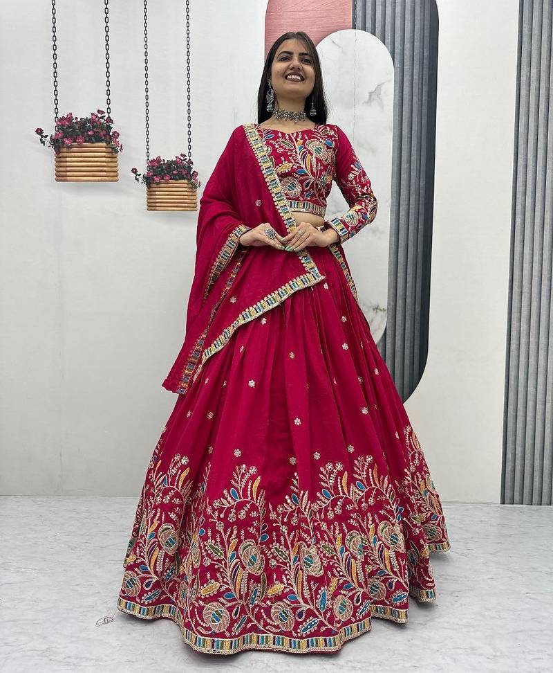 pink art_silk embroidered lehenga choli with dupatta