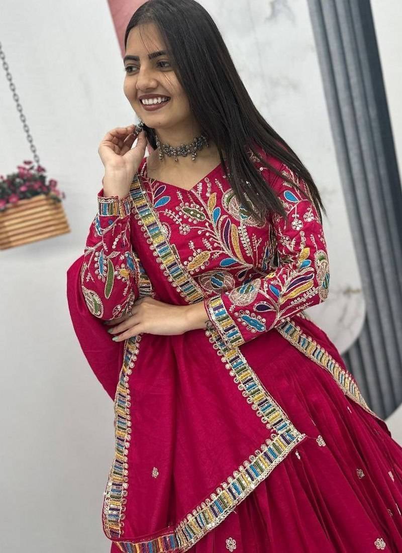 pink art_silk embroidered lehenga choli with dupatta