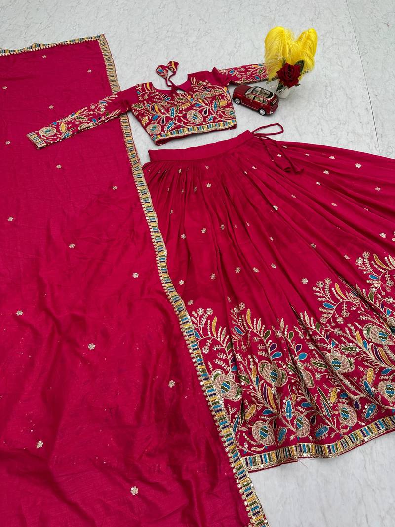pink art_silk embroidered lehenga choli with dupatta