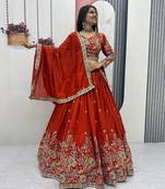 orange art_silk embroidered lehenga choli with dupatta