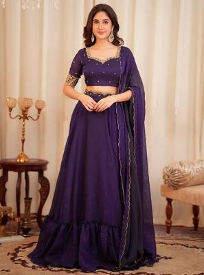 purple georgette plain lehenga choli with dupatta 1