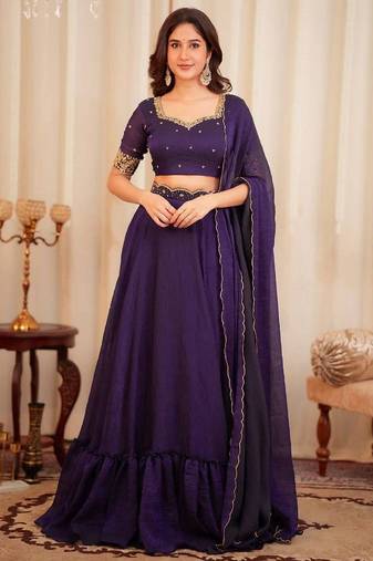 purple georgette plain lehenga choli with dupatta