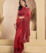 Maroon linen paisley printed ready to wear saree