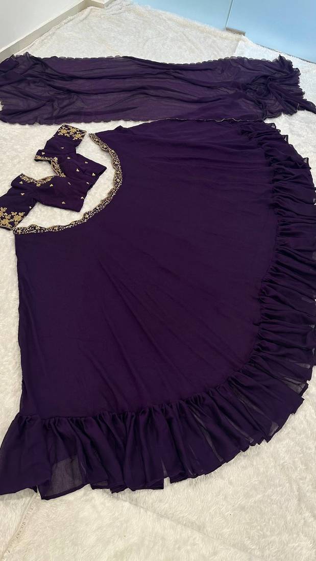 purple georgette plain lehenga choli with dupatta