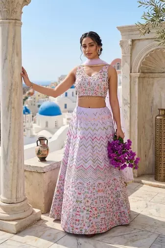 light-lavender satin embroidered lehenga choli with dupatta