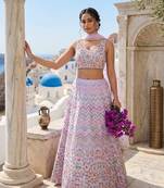 light-lavender satin embroidered lehenga choli with dupatta