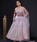 light-lavender satin embroidered lehenga choli with dupatta