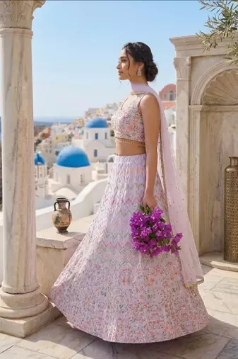 light-lavender satin embroidered lehenga choli with dupatta