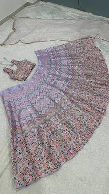 light-lavender satin embroidered lehenga choli with dupatta 4