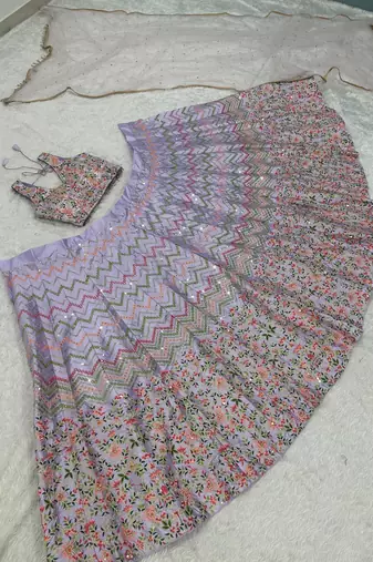 light-lavender satin embroidered lehenga choli with dupatta