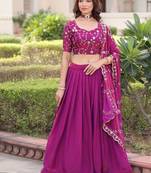 pink art_silk plain lehenga choli with dupatta
