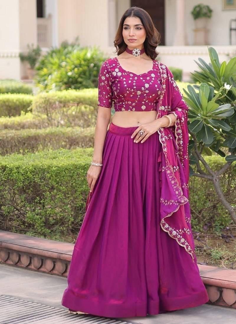 pink art_silk plain lehenga choli with dupatta