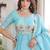 sky-blue satin embroidered lehenga choli with dupatta